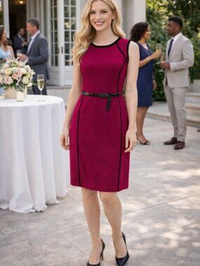 MICHAEL KORS Pink & Black Trim Sleeveless Dress w/Removable Leather Belt L NWT